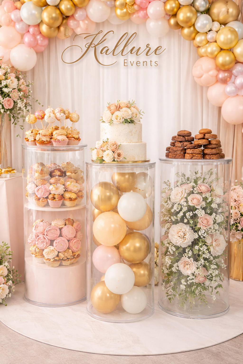 Transparent Cylinder Display Stands Rental