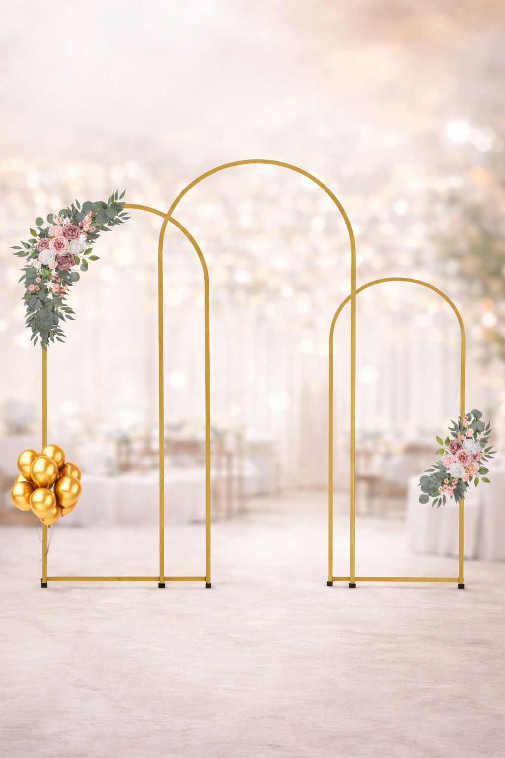 Gold Arch Backdrop Rental – Elegant Event Décor